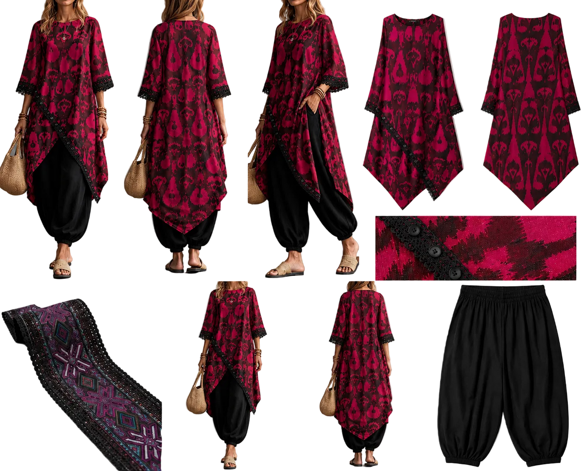 collage showing multiple views of a women's outfit