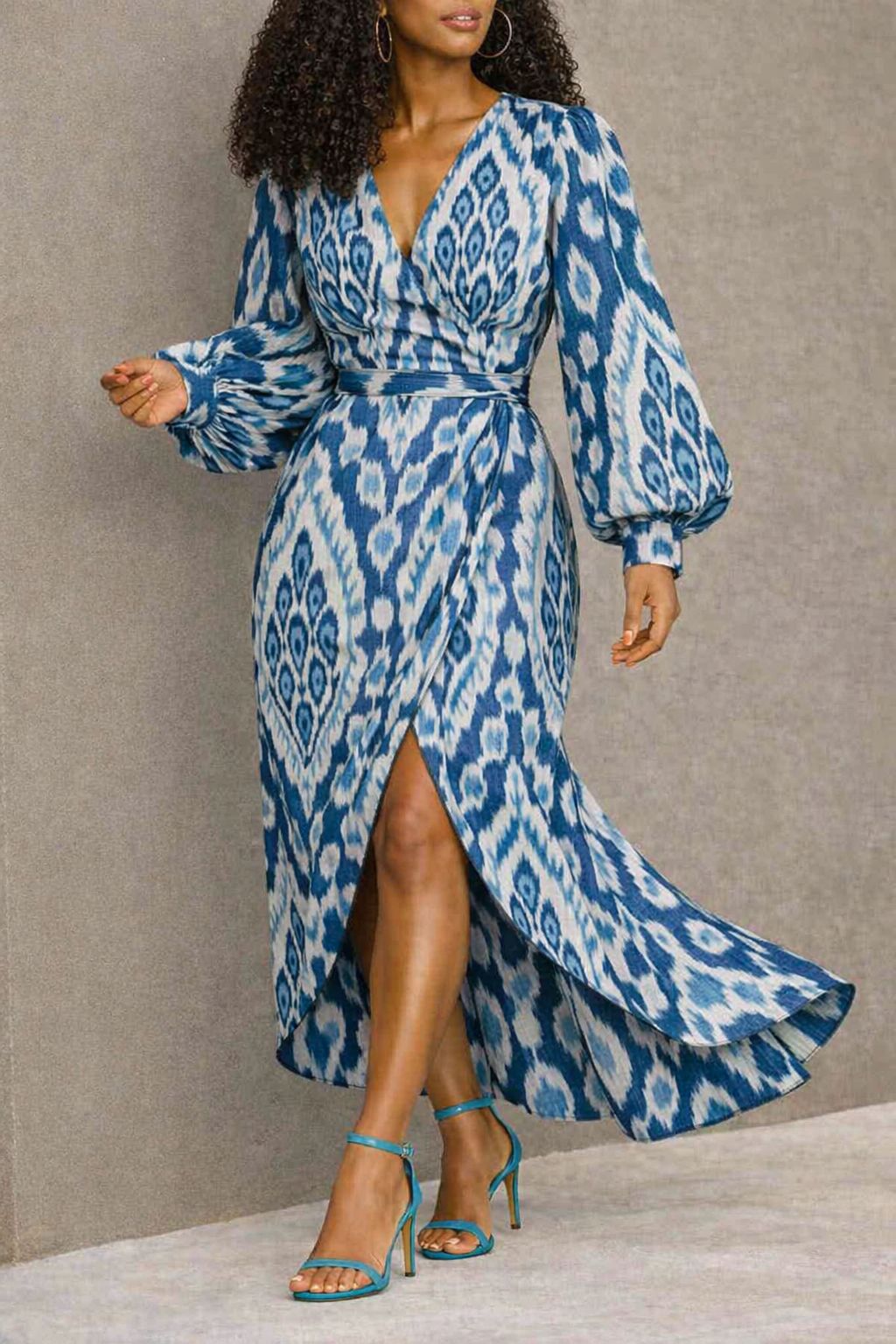 Sky Ikat Wrap Dress