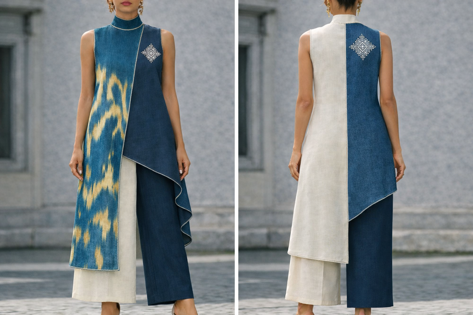 Indigo Panel Vest & Trouser — image 1