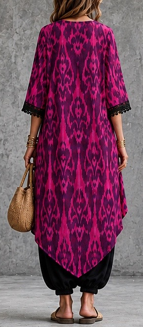 Ikat Asymmetric Tunic & Black Harem Trouser Set