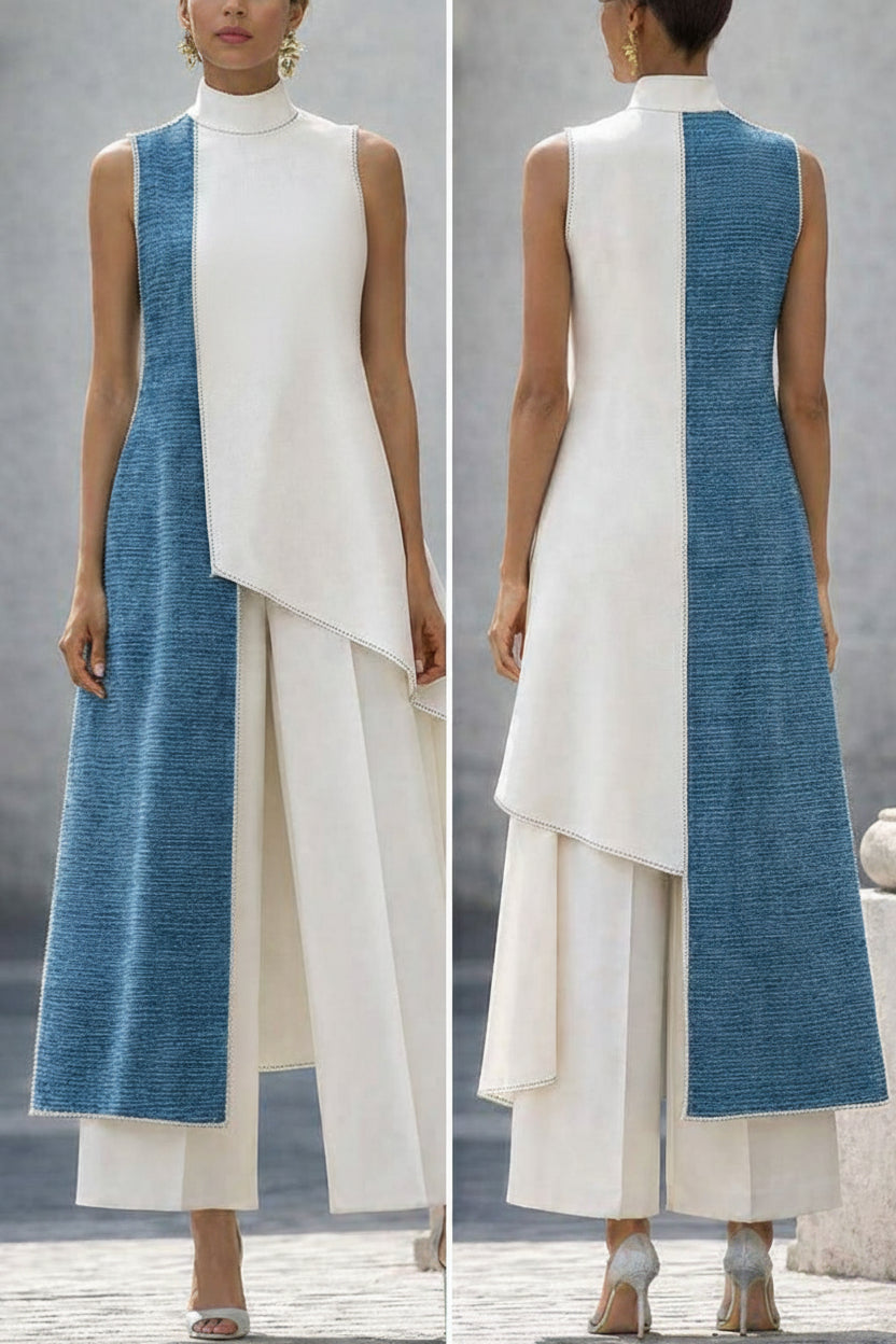 Indigo & White Panel Vest Set