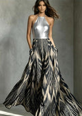 Silver Mixed Media Halter Gown
