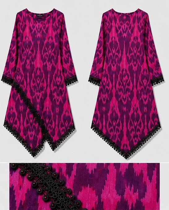 Ikat Asymmetric Tunic & Black Harem Trouser Set